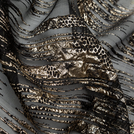 Metallic Gold and Black Luxury Striated Burnout Brocade