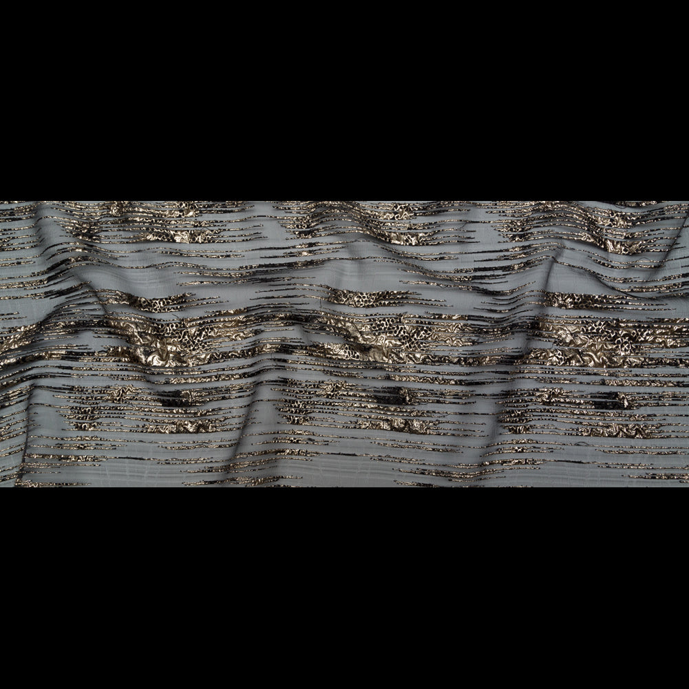 Metallic Gold and Black Luxury Striated Burnout Brocade