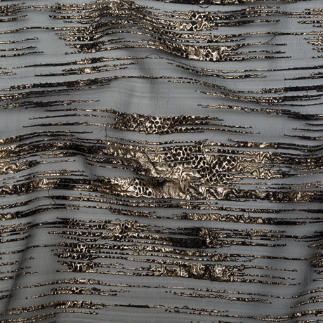 Metallic Gold and Black Luxury Striated Burnout Brocade