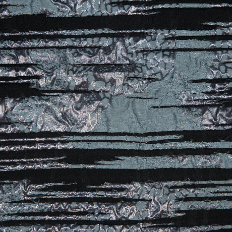 Black and Metallic Stone Blue Luxury Striated Burnout Brocade