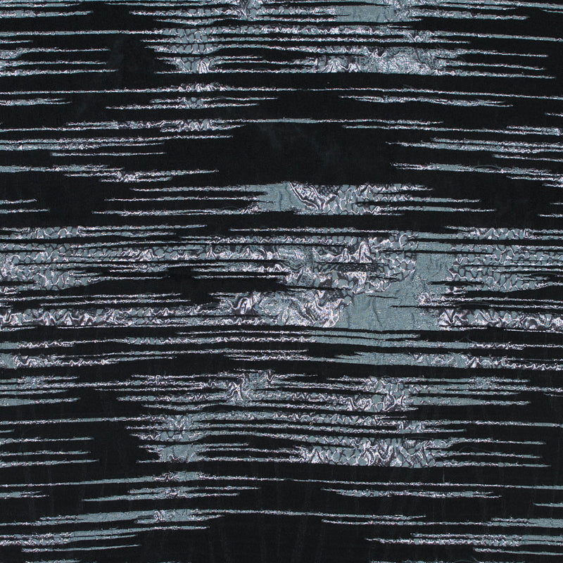 Black and Metallic Stone Blue Luxury Striated Burnout Brocade