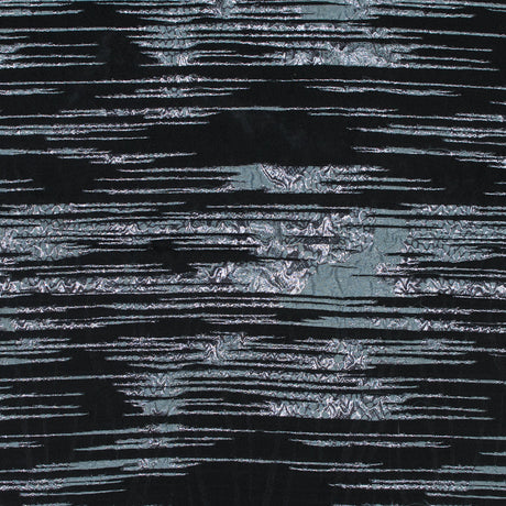 Black and Metallic Stone Blue Luxury Striated Burnout Brocade