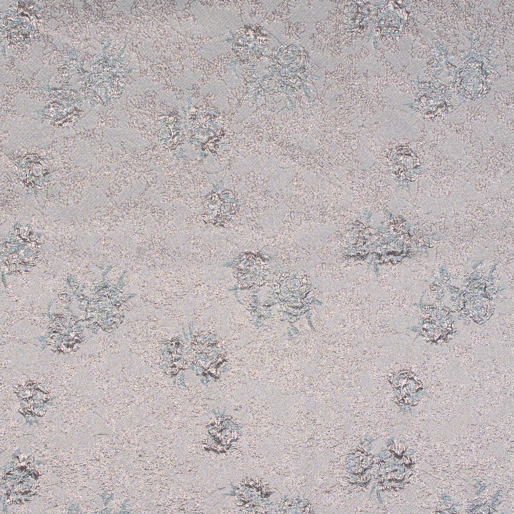 Rose Gold and Sky Blue Luxury Floral Metallic Brocade