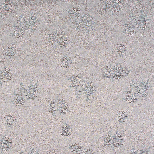 Rose Gold and Sky Blue Luxury Floral Metallic Brocade