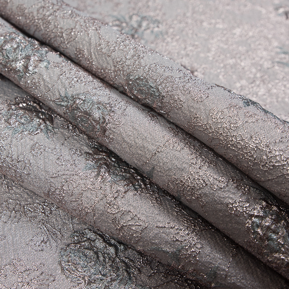 Rose Gold and Pale Blue Luxury Floral Metallic Brocade
