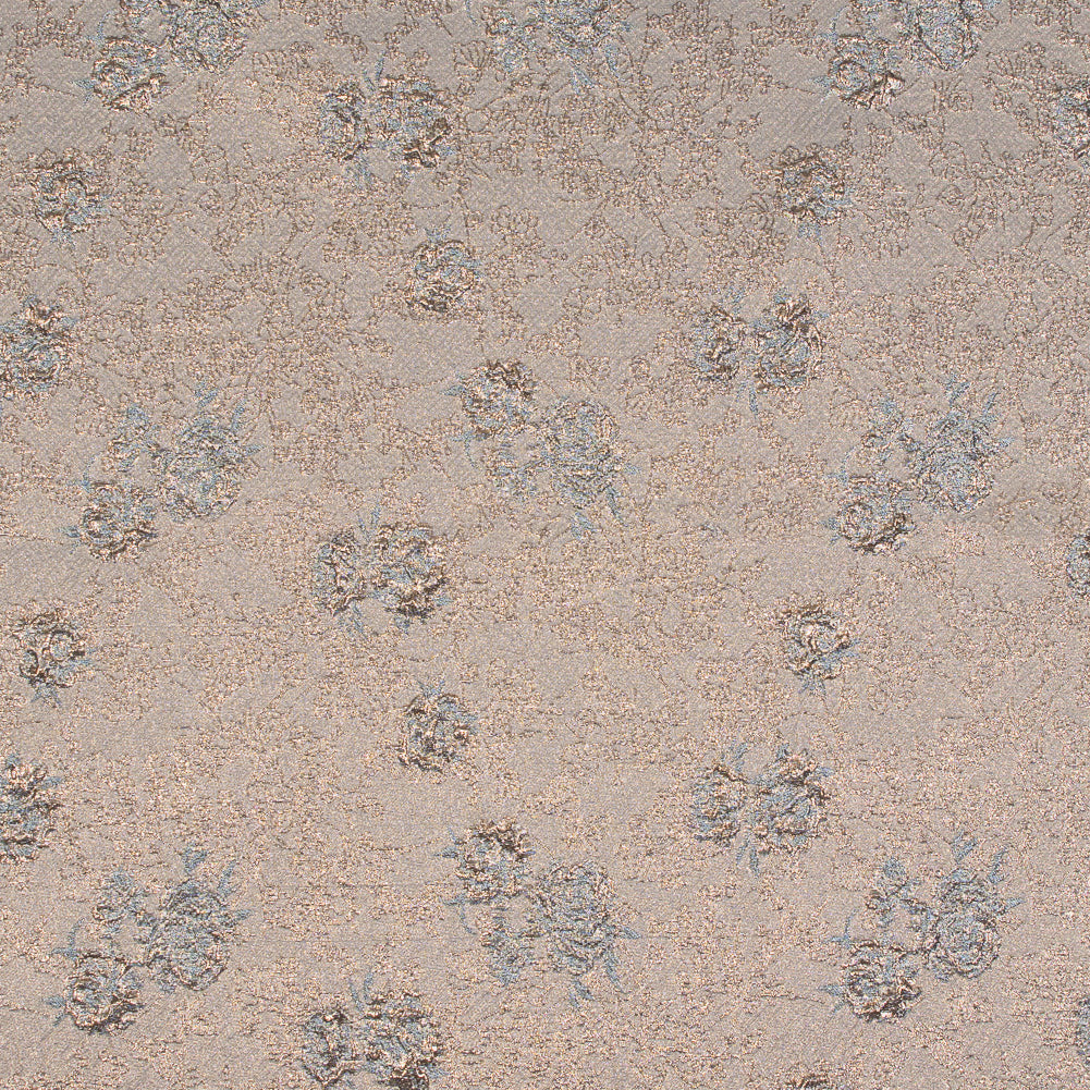 Gold and Sky Blue Luxury Floral Metallic Brocade