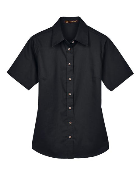Harriton Women's Easy Blend Short Sleeve Twill Dress Shirt with Stain-Release