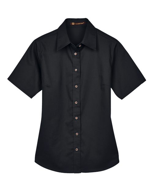 Harriton Women's Easy Blend Short Sleeve Twill Dress Shirt with Stain-Release
