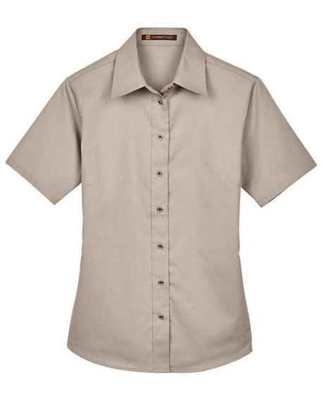 Harriton Women's Easy Blend Short Sleeve Twill Dress Shirt with Stain-Release