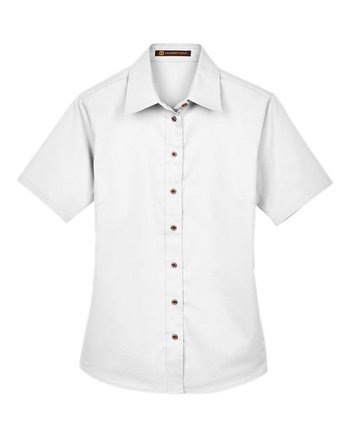 Harriton Women's Easy Blend Short Sleeve Twill Dress Shirt with Stain-Release