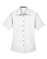 Harriton Women's Easy Blend Short Sleeve Twill Dress Shirt with Stain-Release