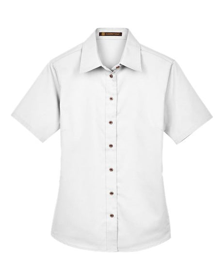Harriton Women's Easy Blend Short Sleeve Twill Dress Shirt with Stain-Release