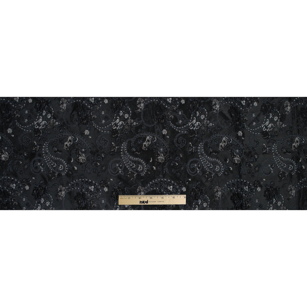 Black and Silver Luxury Paisley Metallic Brocade