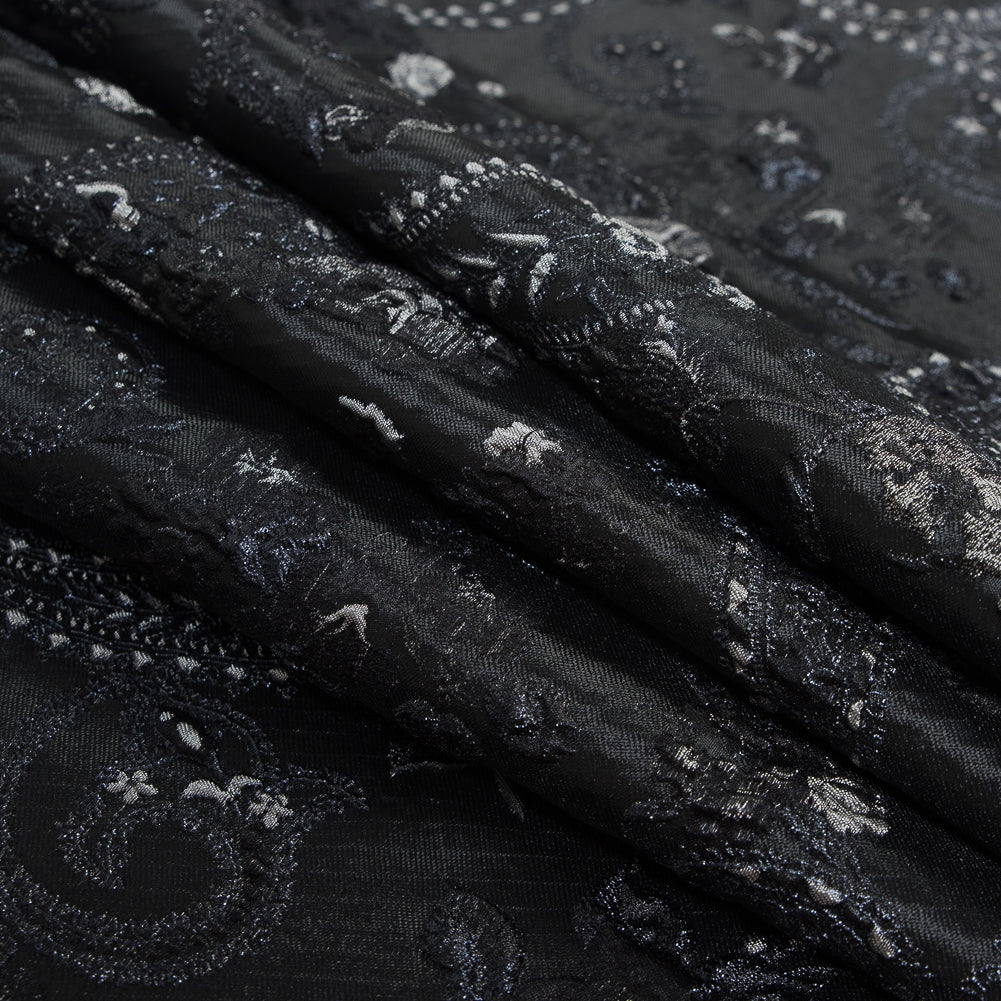 Black and Silver Luxury Paisley Metallic Brocade