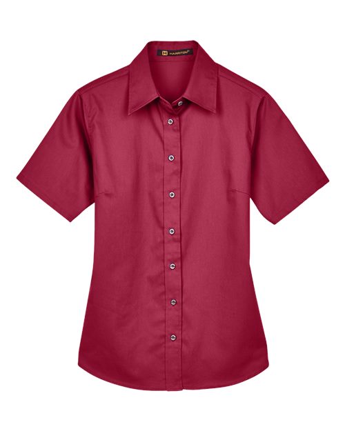 Harriton Women's Easy Blend Short Sleeve Twill Dress Shirt with Stain-Release