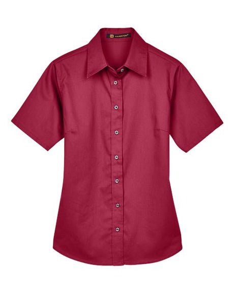 Harriton Women's Easy Blend Short Sleeve Twill Dress Shirt with Stain-Release