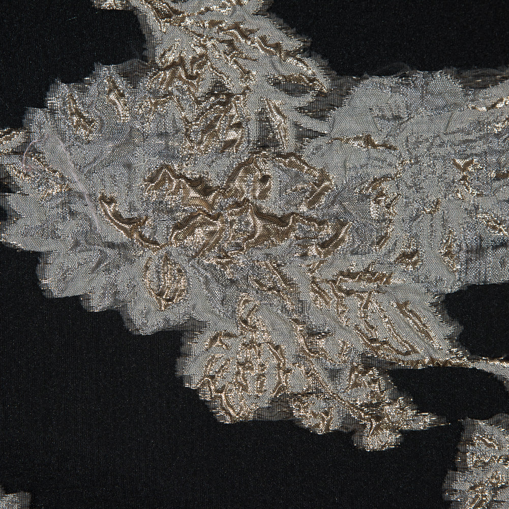 Black and Metallic Gold Luxury Abstract Burnout Brocade
