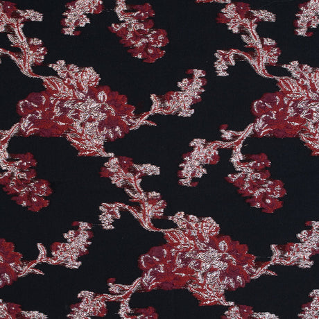 Red and Metallic Silver Luxury Abstract Burnout Brocade