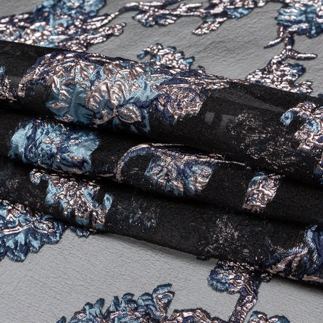 Metallic Blue Granite and Rose Gold Luxury Abstract Burnout Brocade