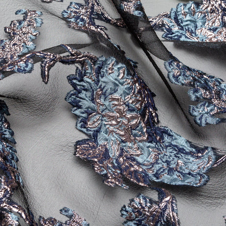 Metallic Blue Granite and Rose Gold Luxury Abstract Burnout Brocade