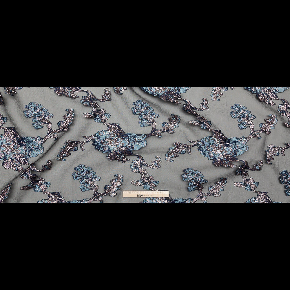 Metallic Blue Granite and Rose Gold Luxury Abstract Burnout Brocade