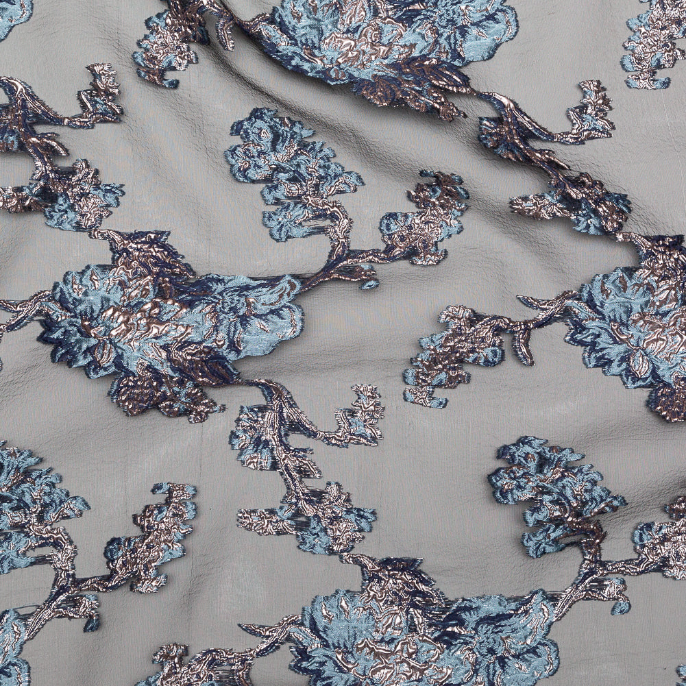 Metallic Blue Granite and Rose Gold Luxury Abstract Burnout Brocade