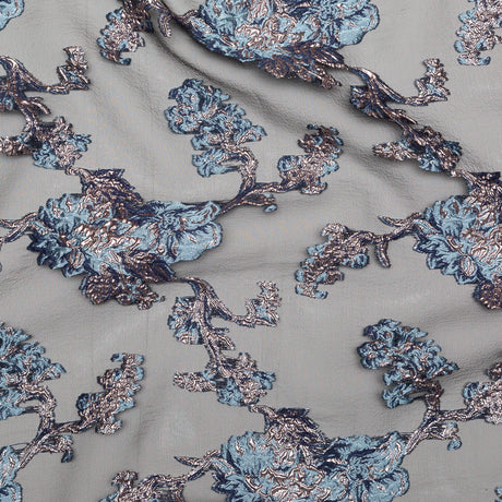 Metallic Blue Granite and Rose Gold Luxury Abstract Burnout Brocade