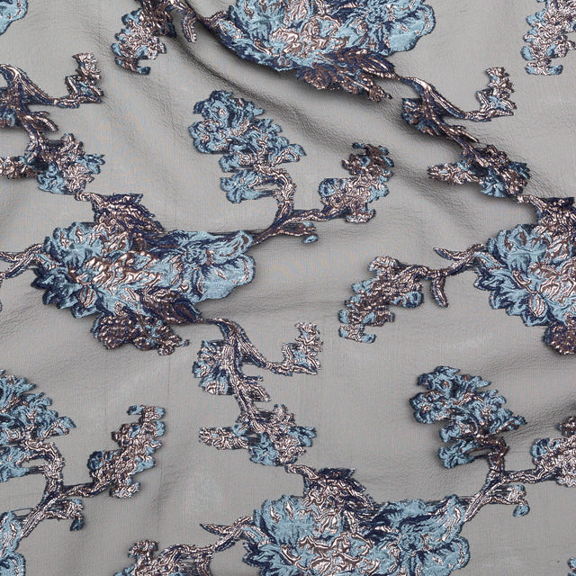 Metallic Blue Granite and Rose Gold Luxury Abstract Burnout Brocade