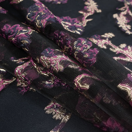 Pink, Purple and Metallic Gold Luxury Abstract Burnout Brocade