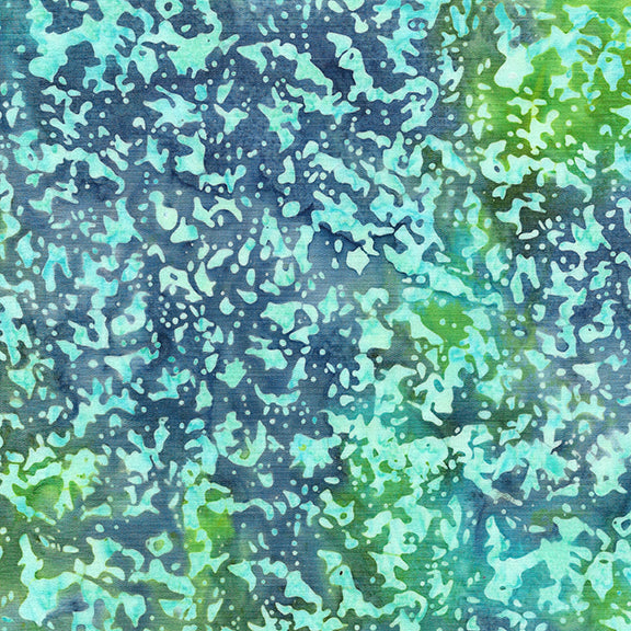 Cotton Batik Fabric Essence Grunge Texture Multi Blue Green Marbles 44/45 Inch