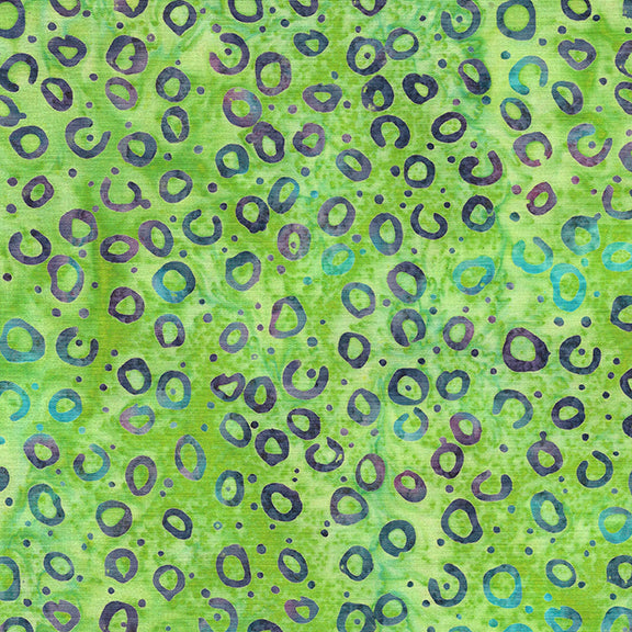 Cotton Batik Fabric Essence Round and Round Green Lemongrass 44/45"