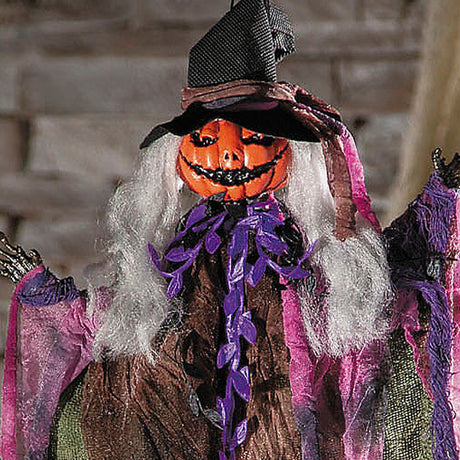 23 1/2" Hanging Pumpkin Head Witch Halloween Decoration