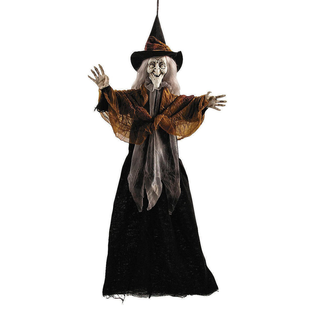 27 1/2" Hanging Smiling Witch with Gray Hair Halloween Decoration