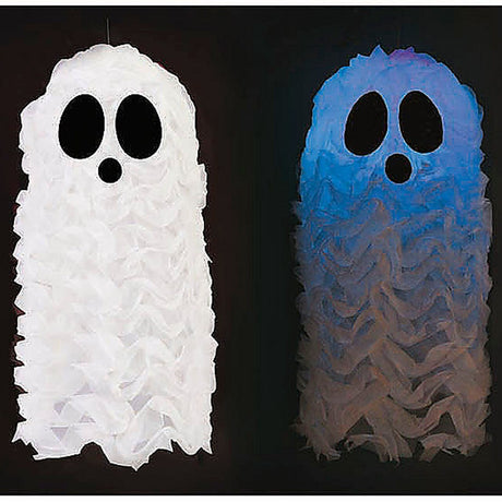 Light Up LED Hanging Terrified Face Shaggy Ghost Halloween Decoration