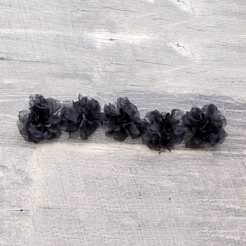 Italian Black 3D Floral Fabric Trim - 4"