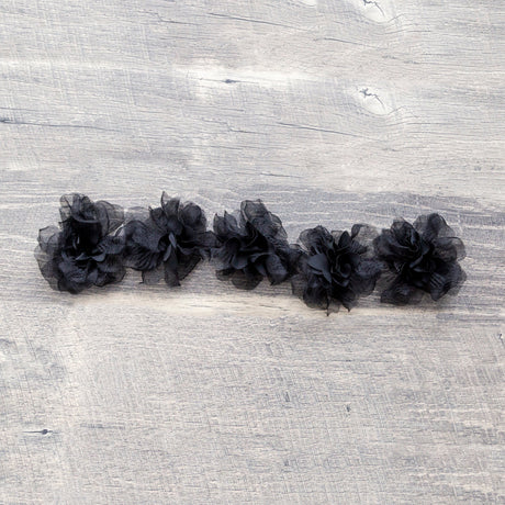 Italian Black 3D Floral Fabric Trim - 4"