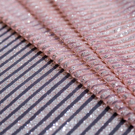 Metallic Silver Glitter and Pink Striped Tulle