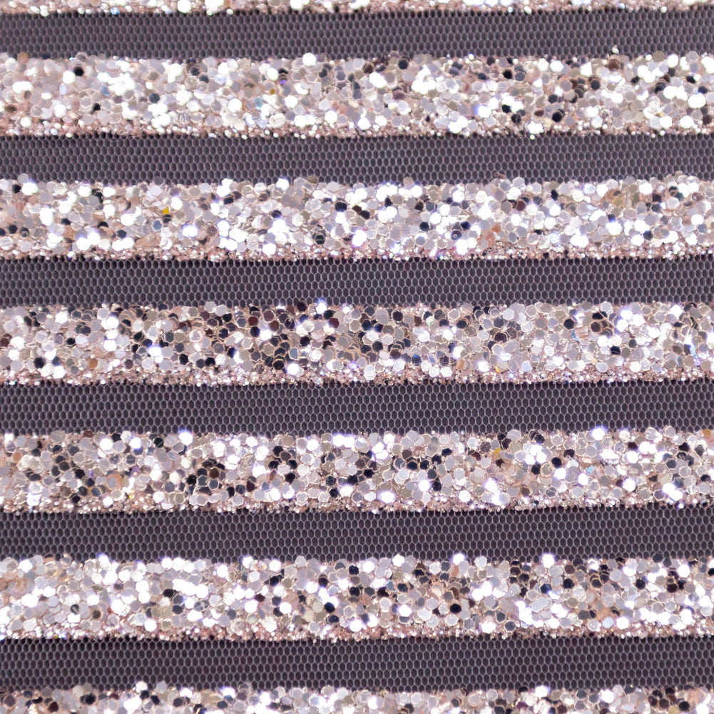 Metallic Silver Glitter and Pink Striped Tulle