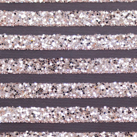 Metallic Silver Glitter and Pink Striped Tulle