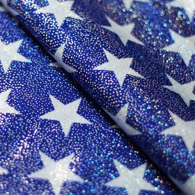 Star Bright Nylon Spandex Fabric - Red And White, Royal White, Foil Option, Patriotic American Flag Stars, 58/60" Width (1 Yard)