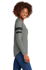 Sport-Tek® Women's Halftime Stripe Long Sleeve V-Neck Tee