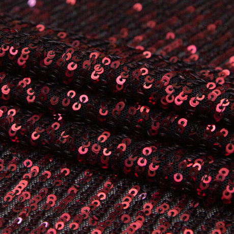 Stretch Mesh with Baby Sequins - Wine Stripes on Black