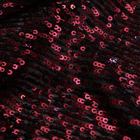 Stretch Mesh with Baby Sequins - Wine Stripes on Black