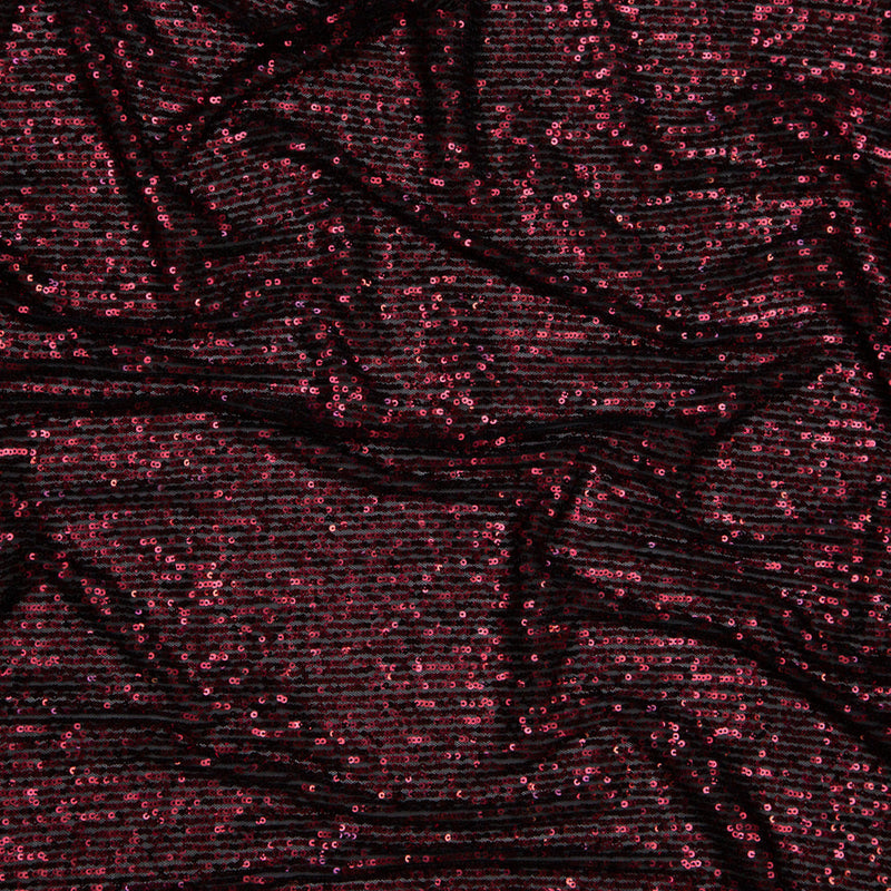 Stretch Mesh with Baby Sequins - Wine Stripes on Black