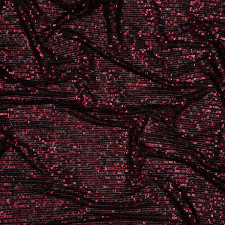 Stretch Mesh with Baby Sequins - Wine Stripes on Black