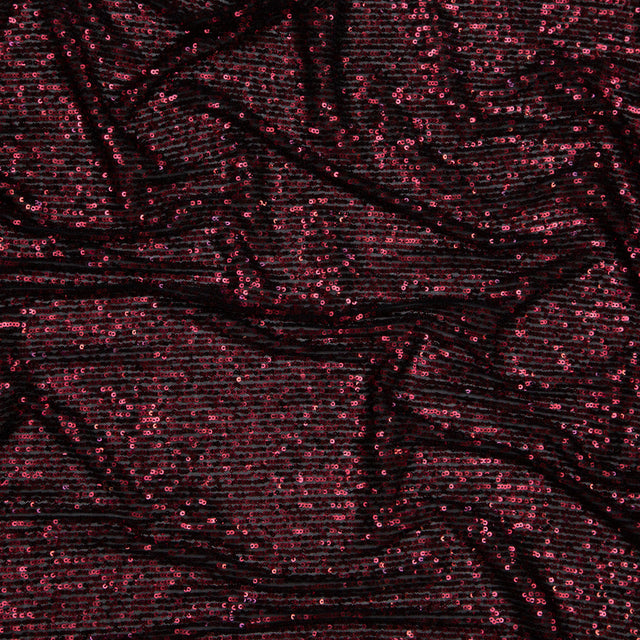 Stretch Mesh with Baby Sequins - Wine Stripes on Black