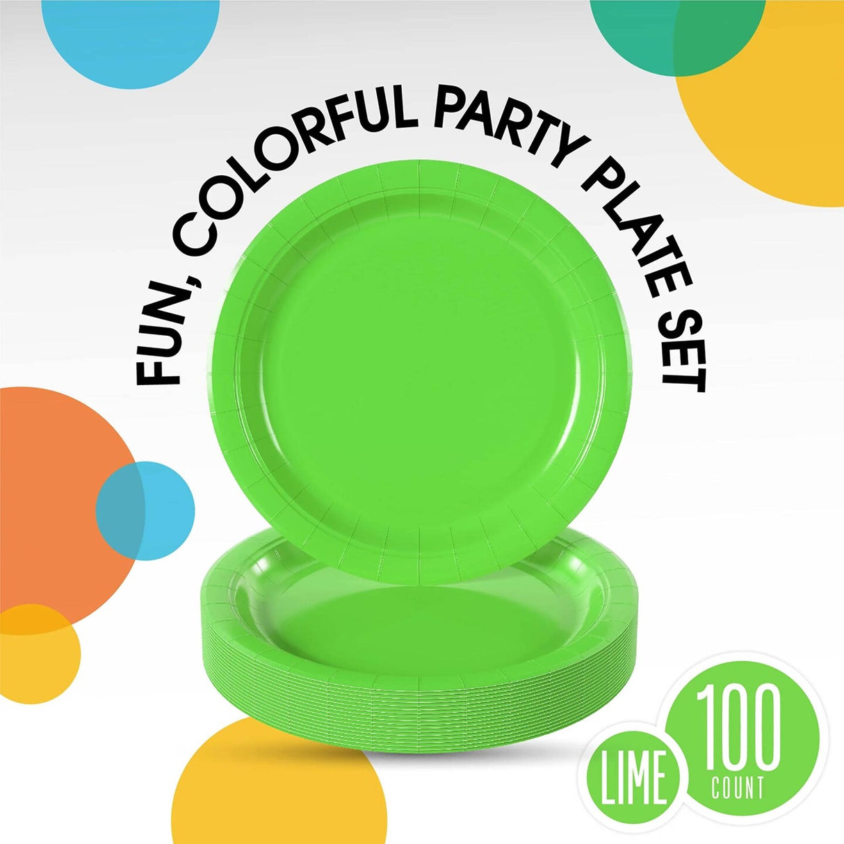 100 Count Lime Green Paper Plates 9 Inch Disposable Plates for Parties Events and Picnics