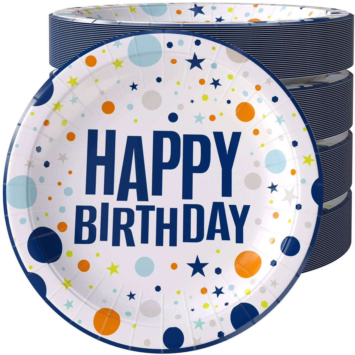 50 Count Blue Birthday Print Paper Plates 9 Inch – Stylish Disposable Party Supplies