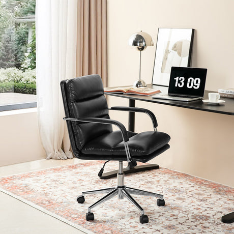 Modern Black Leatherette Gaslift Adjustable Swivel Padded Office Chair