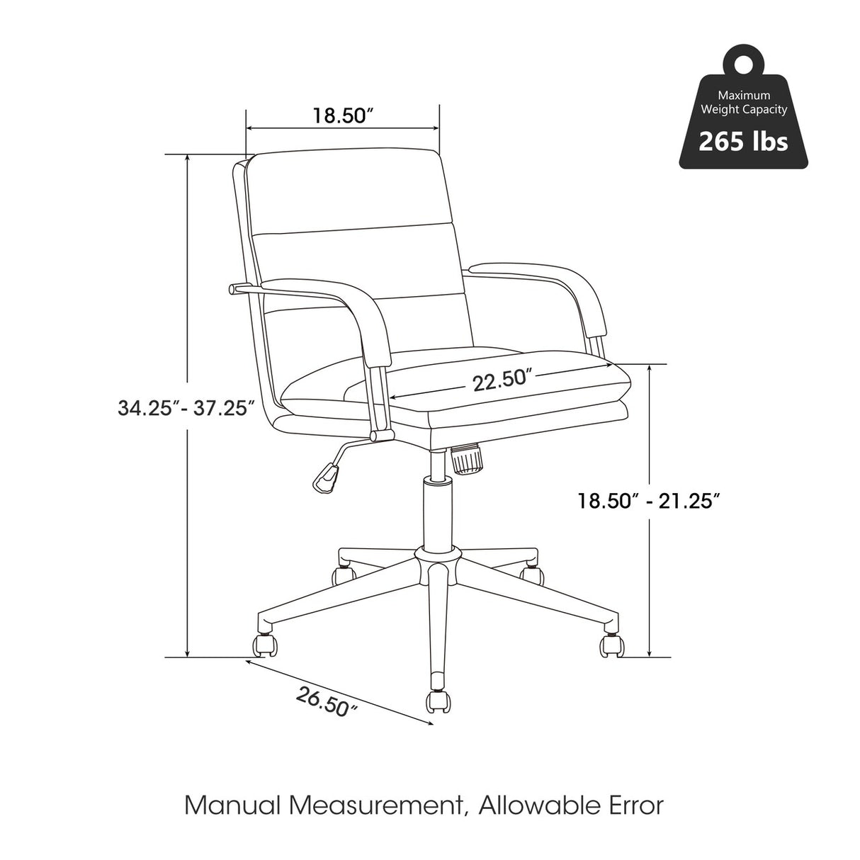Modern Black Leatherette Gaslift Adjustable Swivel Padded Office Chair